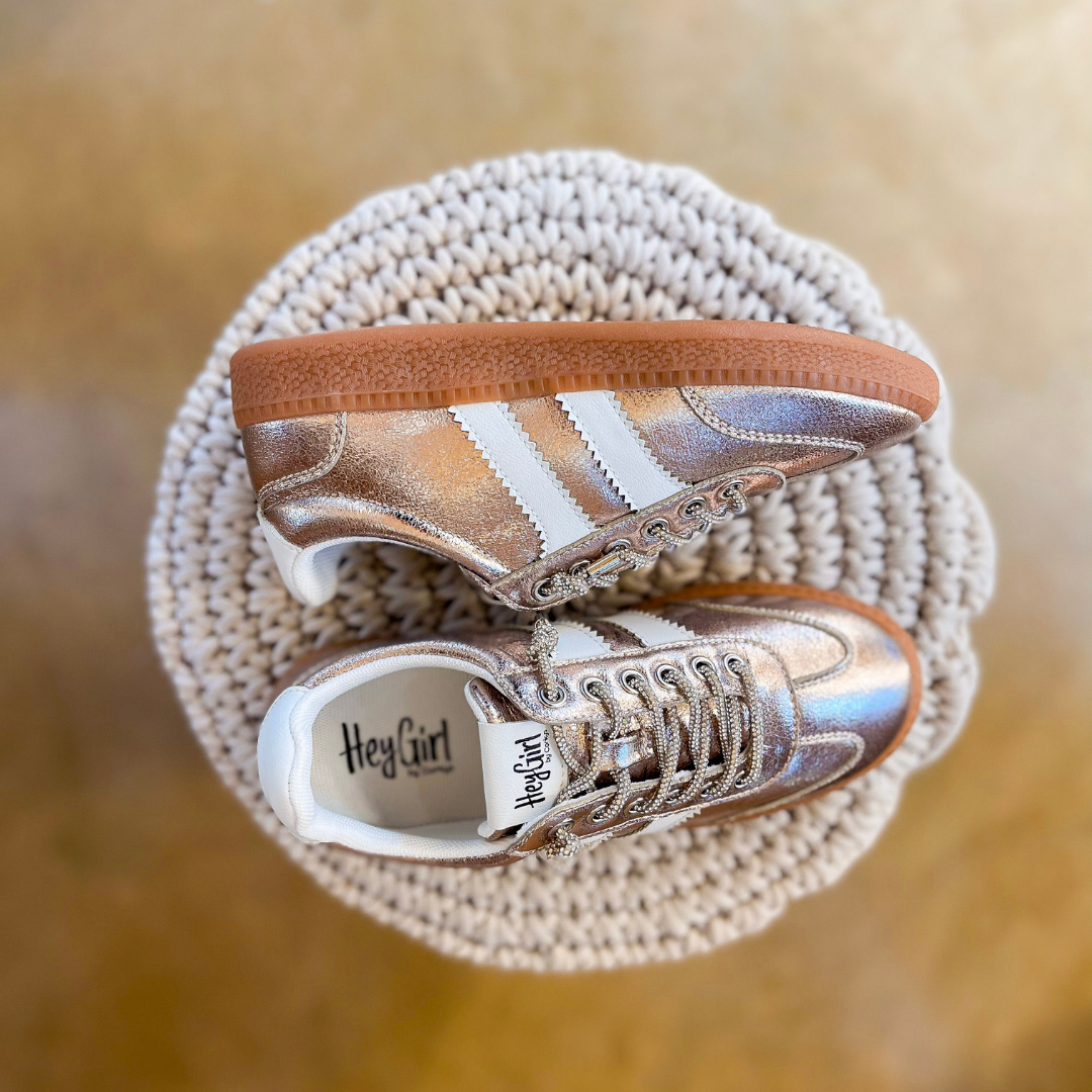 Corky’s | Heads Up Metallic Lace-Up Sneaker with White Stripes in Gold