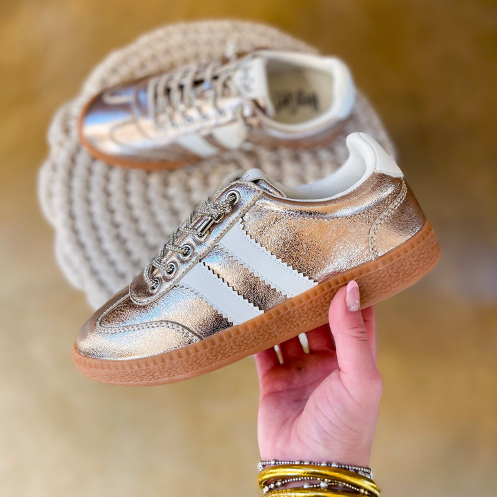 Corky’s | Heads Up Metallic Lace-Up Sneaker with White Stripes in Gold