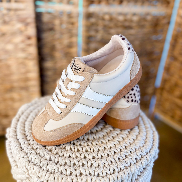 Corky’s | Heads Up Mixed Material Lace-Up Sneaker with Suede Accents and Leopard Detail in Sand
