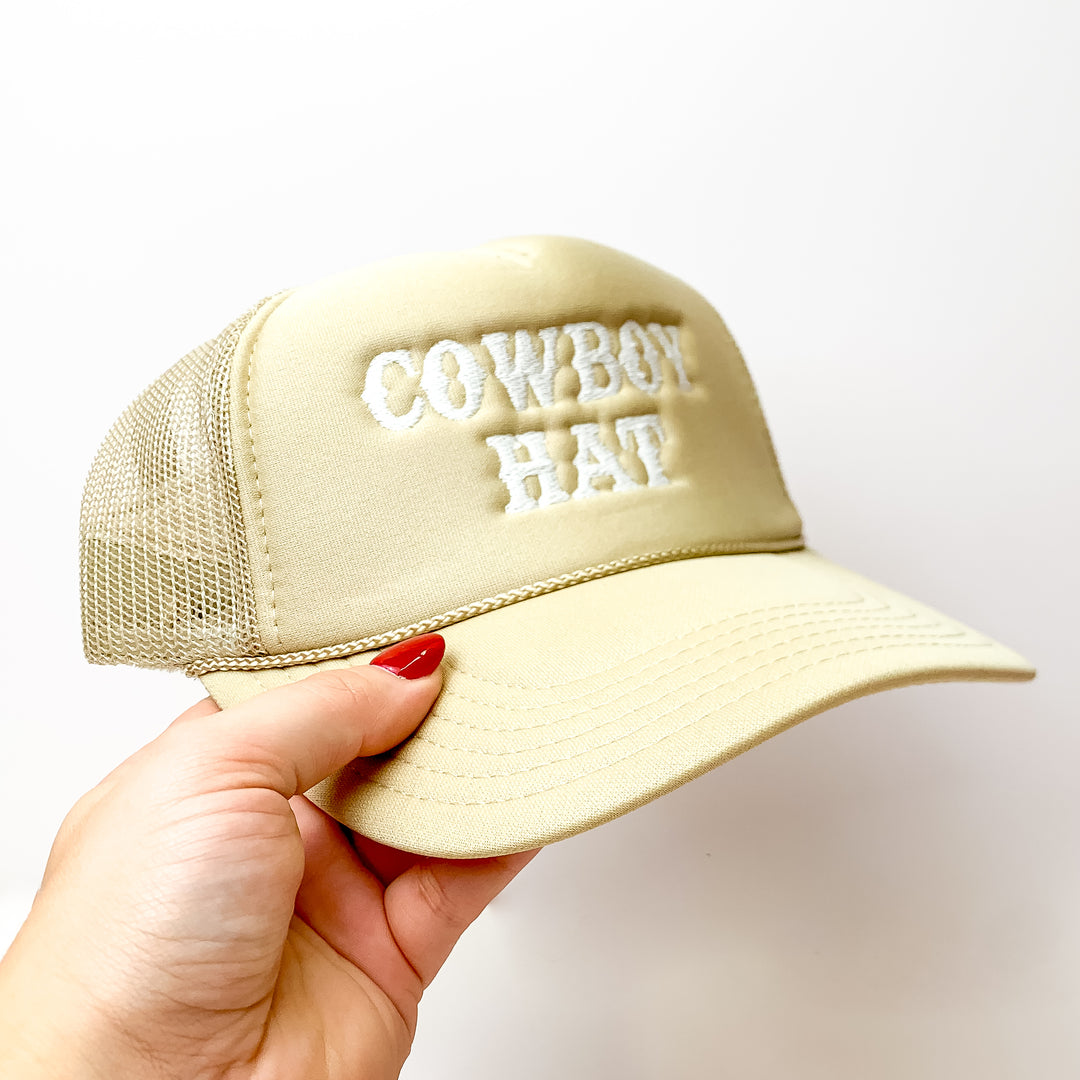 Cowboy hat Foam Trucker Hat in Cream and White - Giddy Up Glamour Boutique