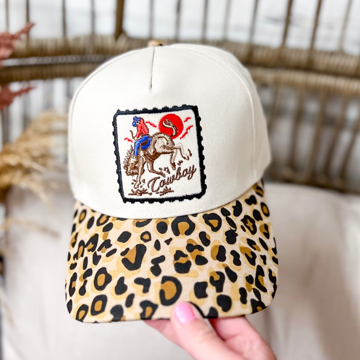 Cowboy Horse Two Tone Canvas Trucker Cap in Leapord