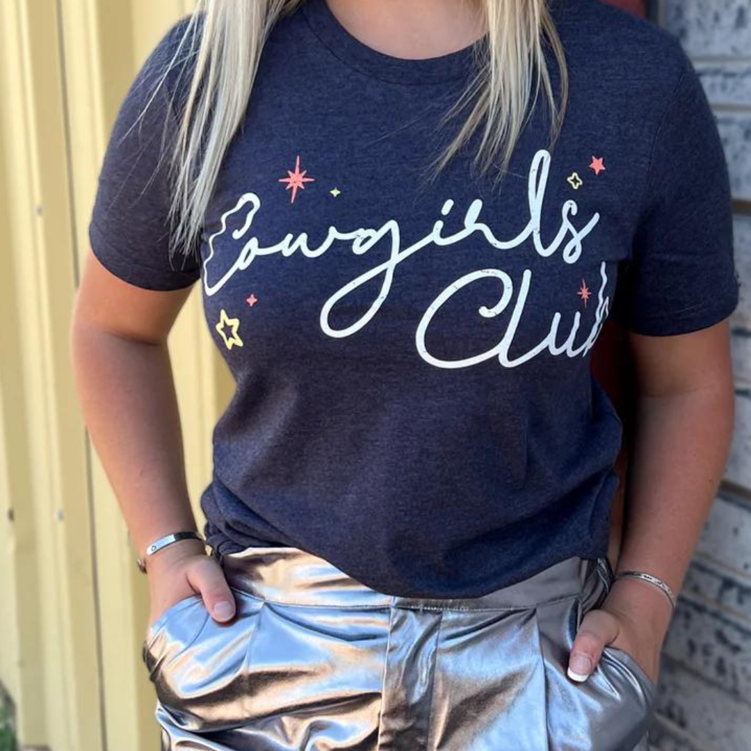 Online Exclusive | Cowgirls Club Short Sleeve Graphic Tee in Heather Navy