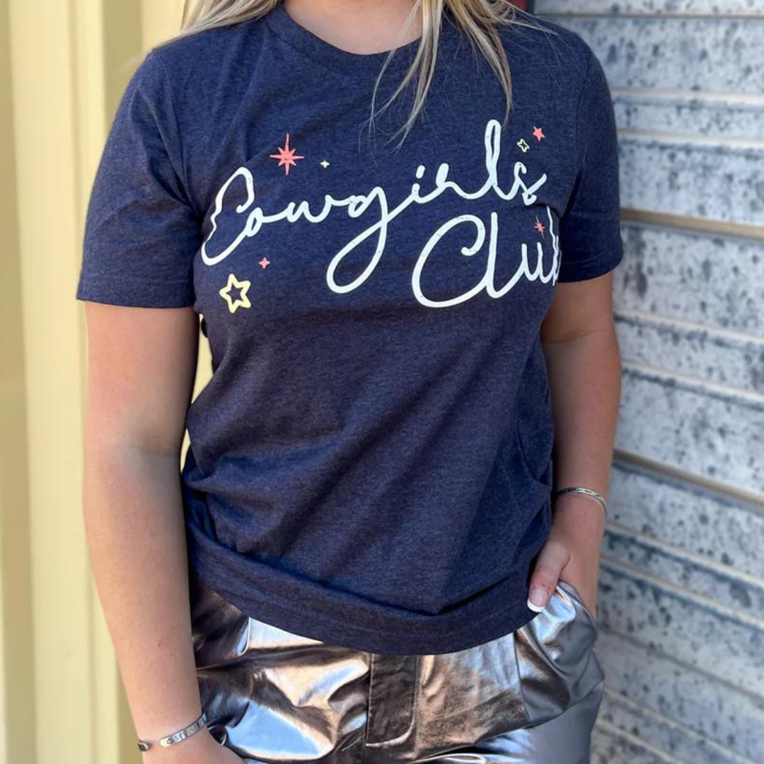 Online Exclusive | Cowgirls Club Short Sleeve Graphic Tee in Heather Navy