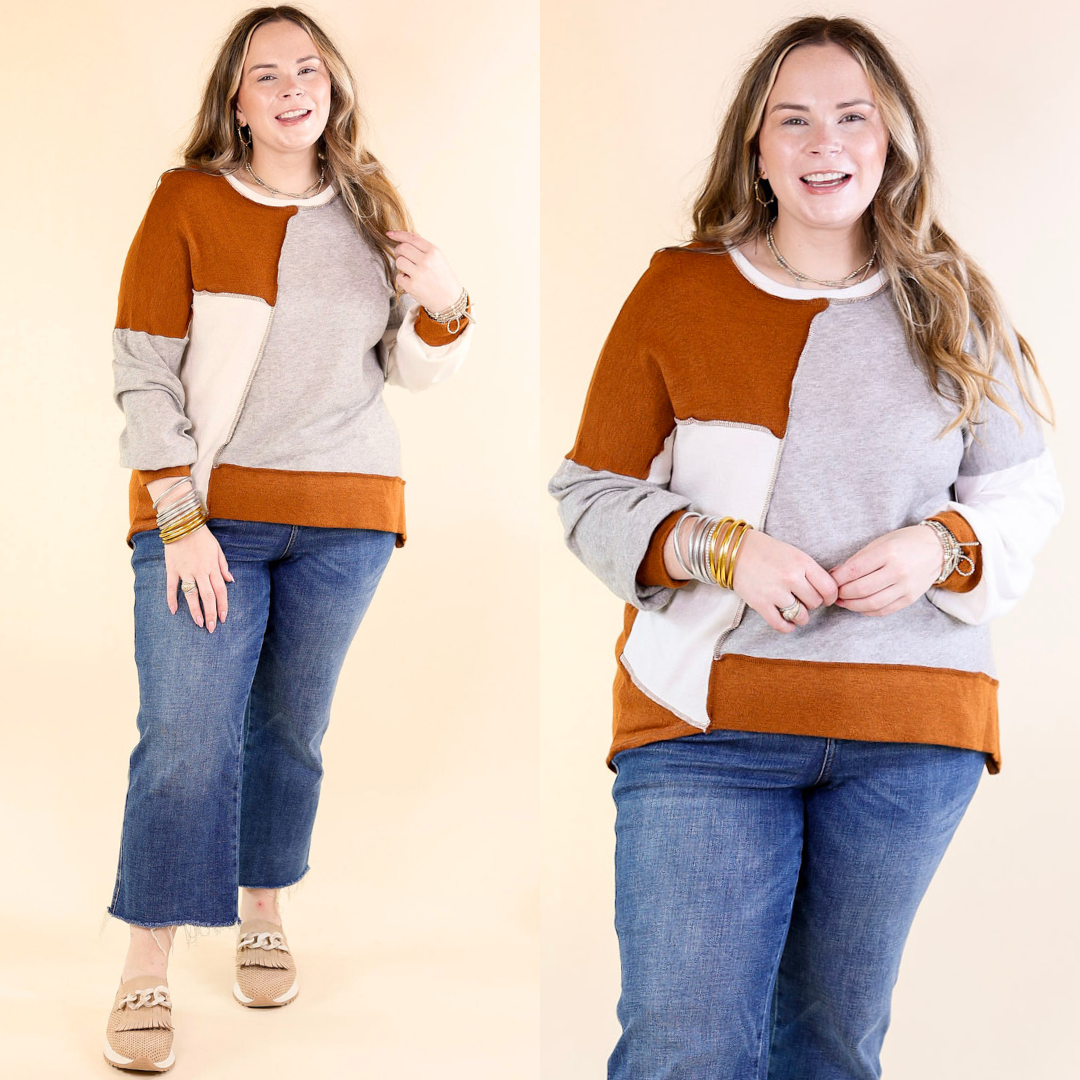 Colorblock Long Sleeve Top in Charcoal Grey