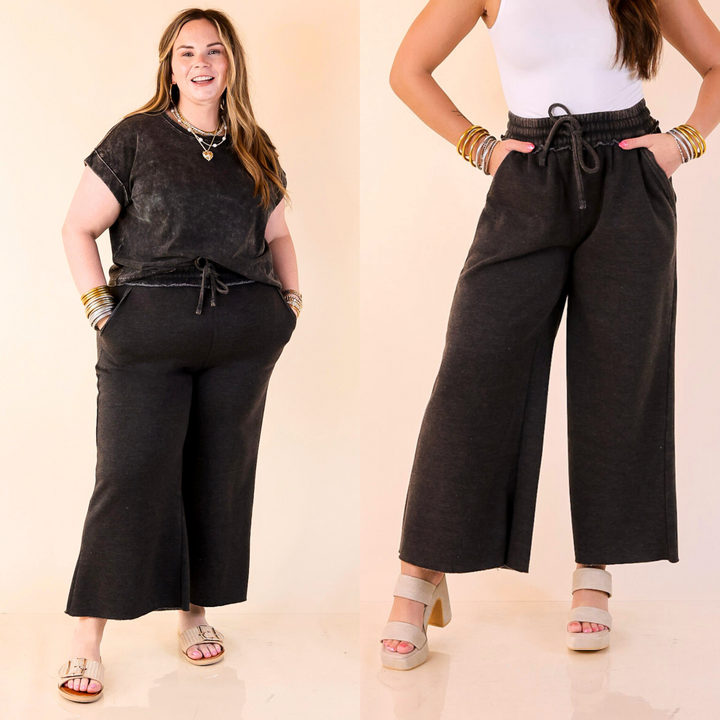 Cropped, cozy, and cool with distressed edges and a comfy drawstring waist—your new go-to sweatpants. Sizes small through 3XL.