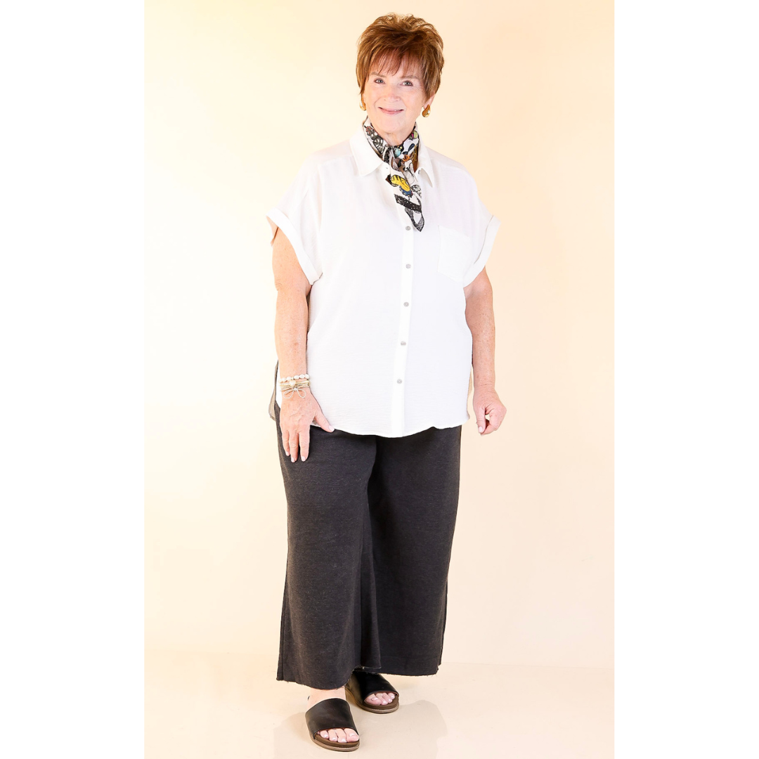 Cozy Girl Cropped Acid Washed Drawstring Pant in Black