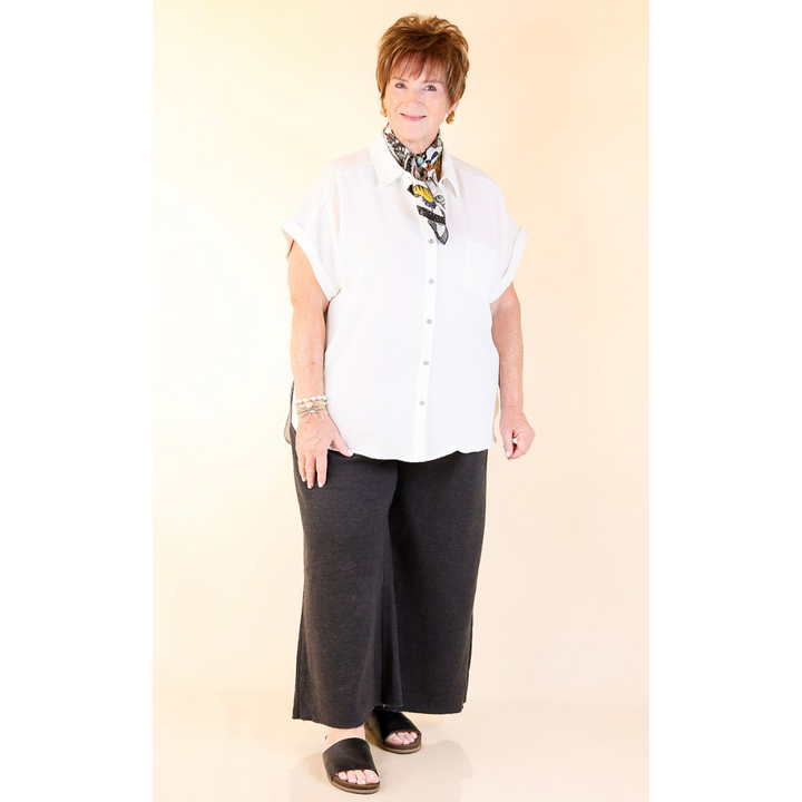 Cozy Girl Cropped Acid Washed Drawstring Pant in Black