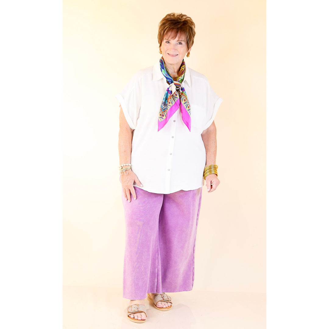 Cozy Girl Cropped Acid Washed Drawstring Pant in Lavender Purple