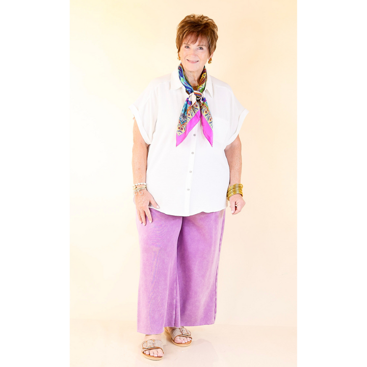 Cozy Girl Cropped Acid Washed Drawstring Pant in Lavender Purple