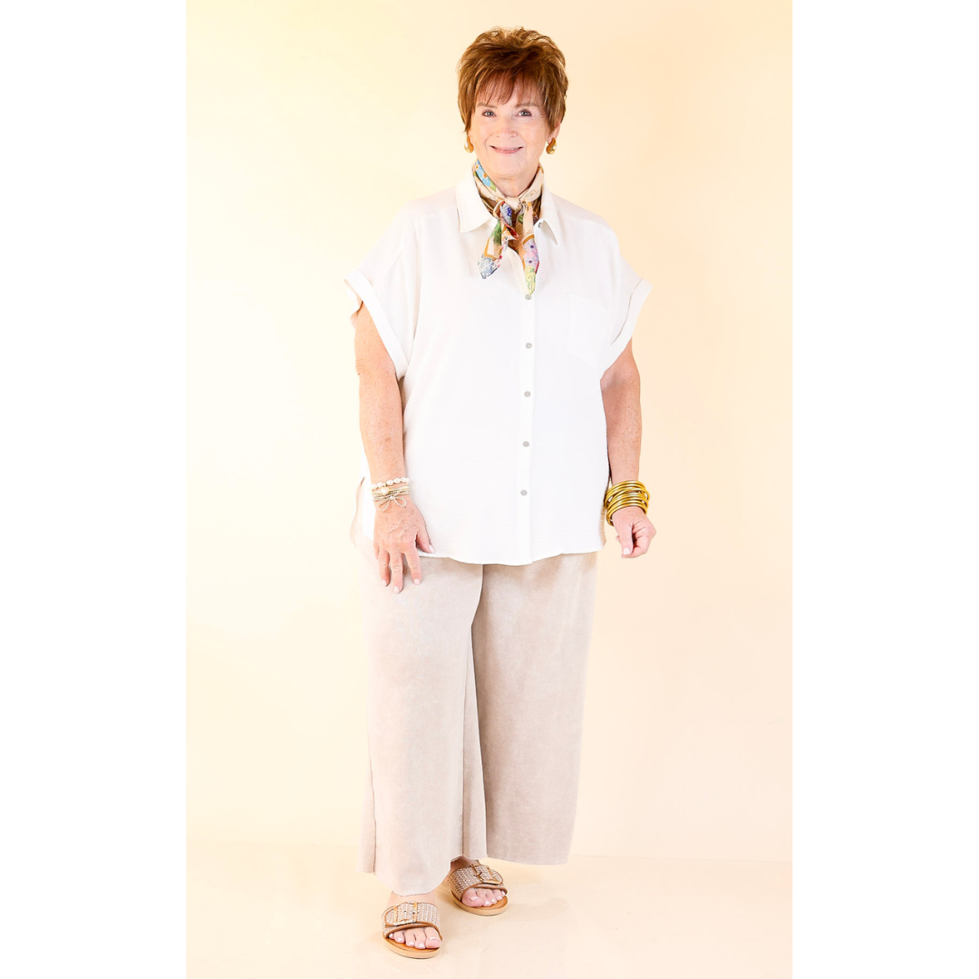 Cozy Girl Cropped Acid Washed Drawstring Pant in Mocha Cream