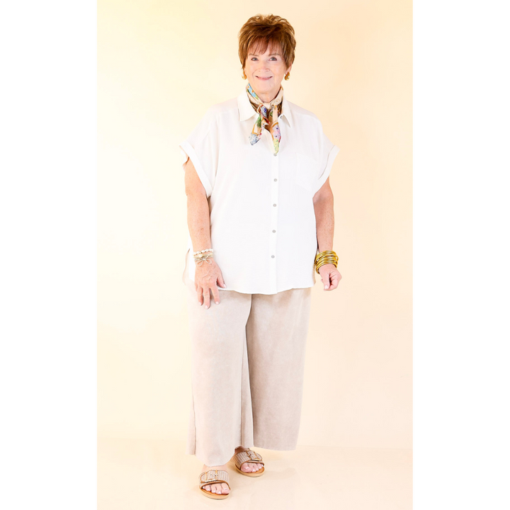 Cozy Girl Cropped Acid Washed Drawstring Pant in Mocha Cream