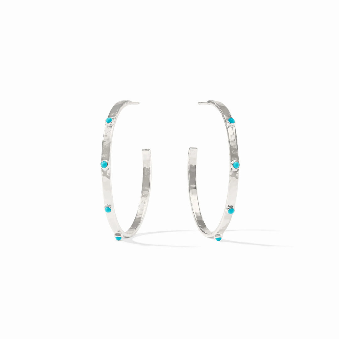 Julie Vos | Turquoise Blue Crescent Stone Hoop Earrings in Silver