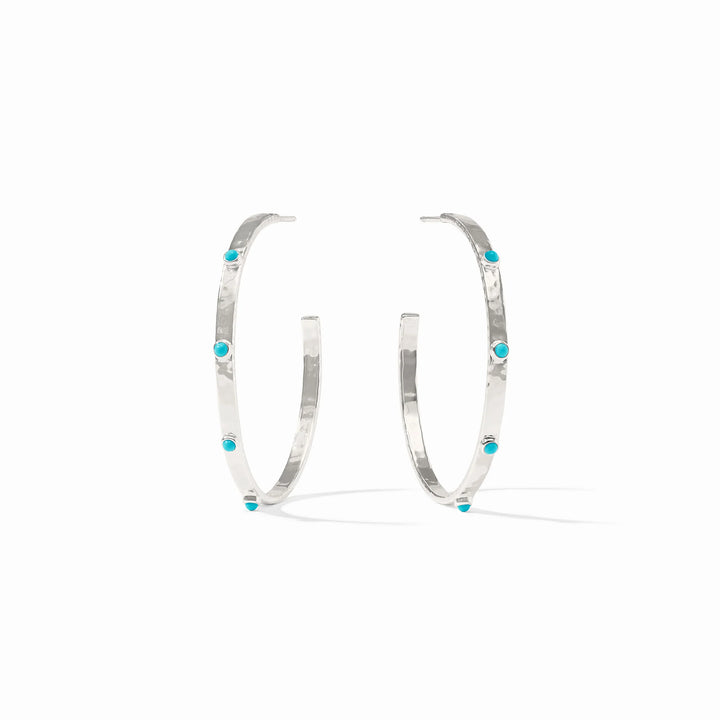 Julie Vos | Turquoise Blue Crescent Stone Hoop Earrings in Silver