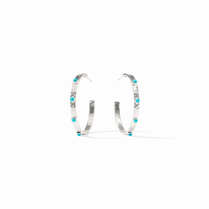 Julie Vos | Turquoise Blue Crescent Stone Hoop Earrings in Silver