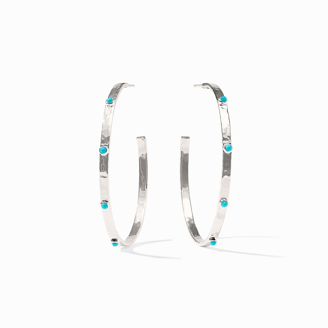 Julie Vos | Turquoise Blue Crescent Stone Hoop Earrings in Silver
