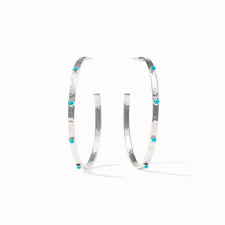 Julie Vos | Turquoise Blue Crescent Stone Hoop Earrings in Silver