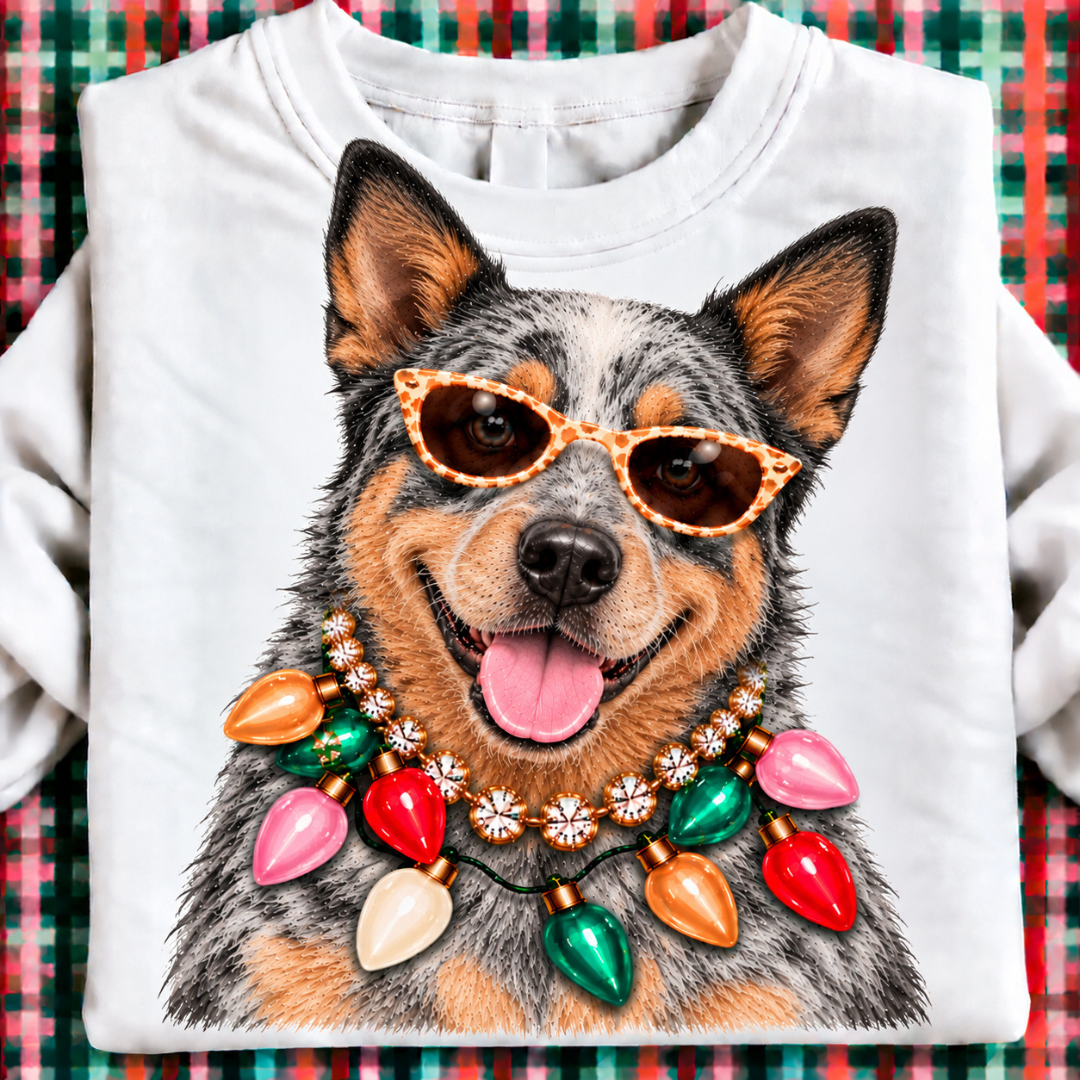 Custom Made to Order | Holiday Boujee Blue Heeler Graphic Tee or Sweatshirt in Multiple Printing Options on White