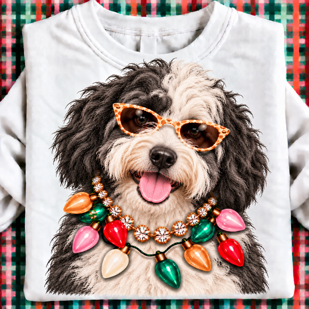 Custom Made to Order | Holiday Boujee Sheepadoodle Graphic Tee or Sweatshirt in Multiple Printing Options on White