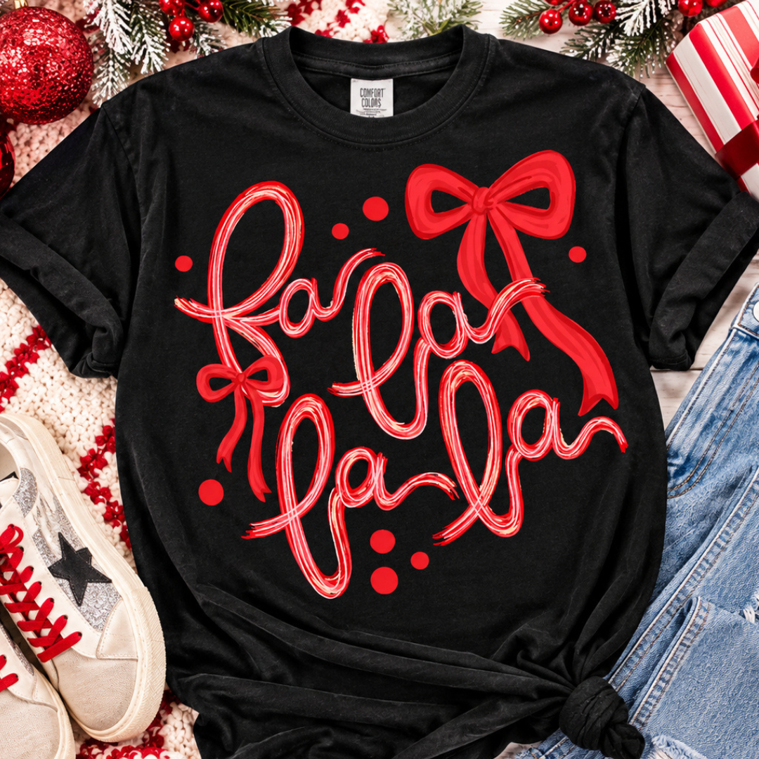 Custom Made to Order | Red Fa La La Graphic Tee or Sweatshirt in Multiple Printing Options on Black