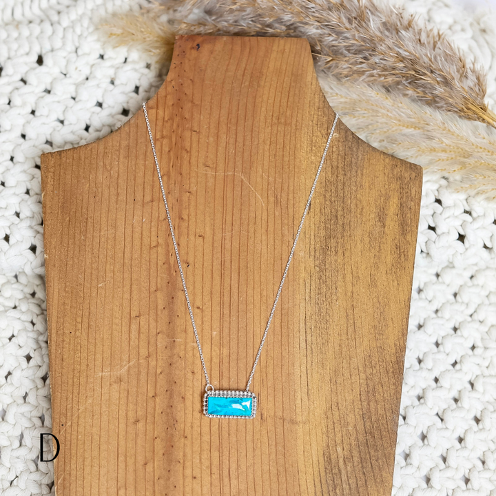 Navajo | Handmade Sterling Silver Turquoise Bar Pendant Necklaces