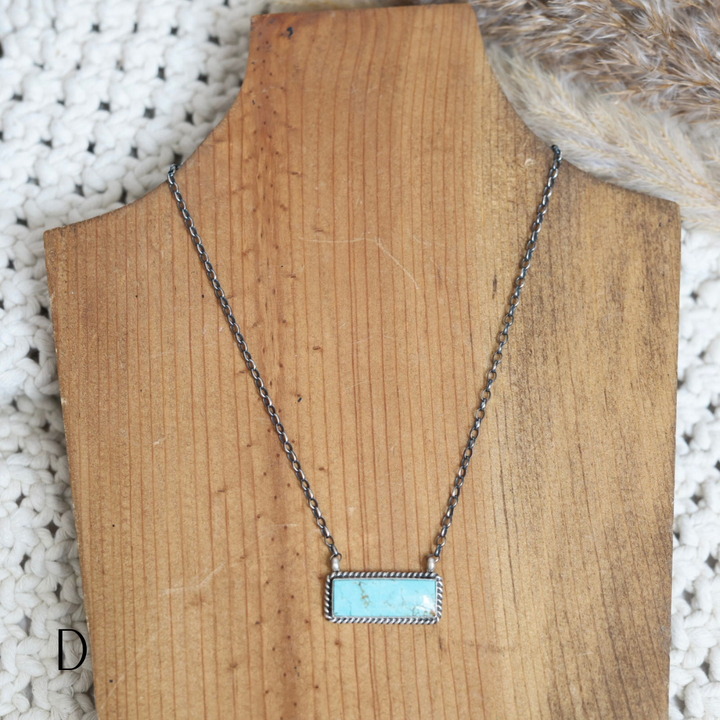 Navajo | Navajo Handmade Sterling Silver Chain Necklace Turquoise Bar Pendant