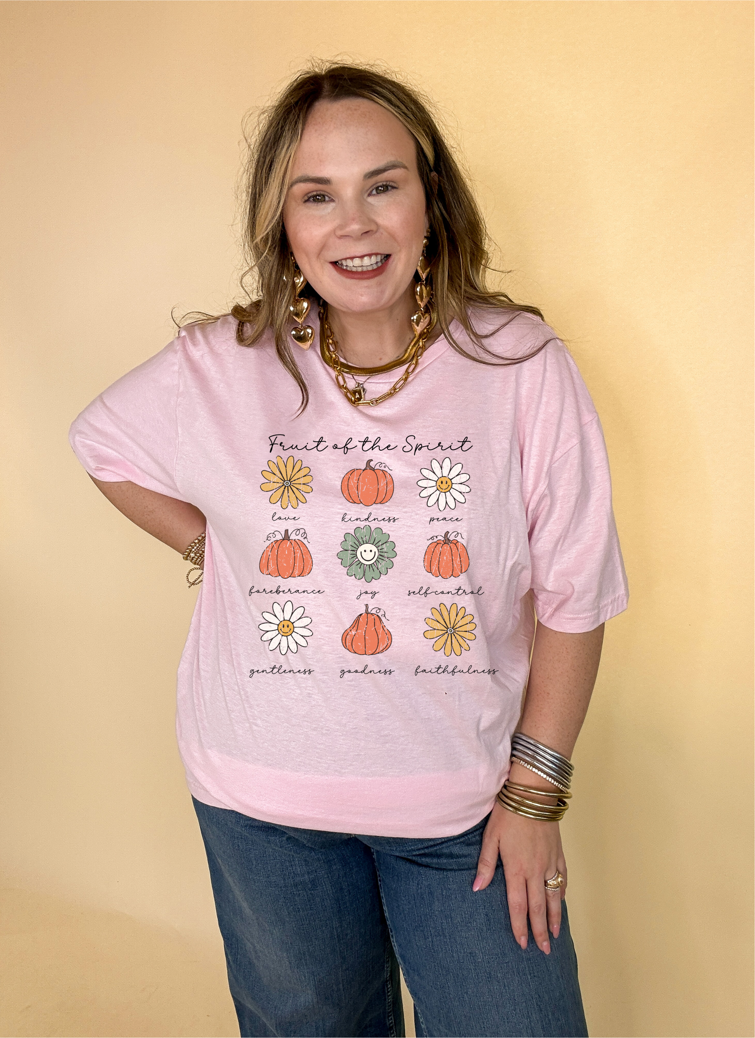 Online Exclusive | Fruits of the Spirit with Pumpkin and Flower Icons Graphic Tee in Multiple Color Options