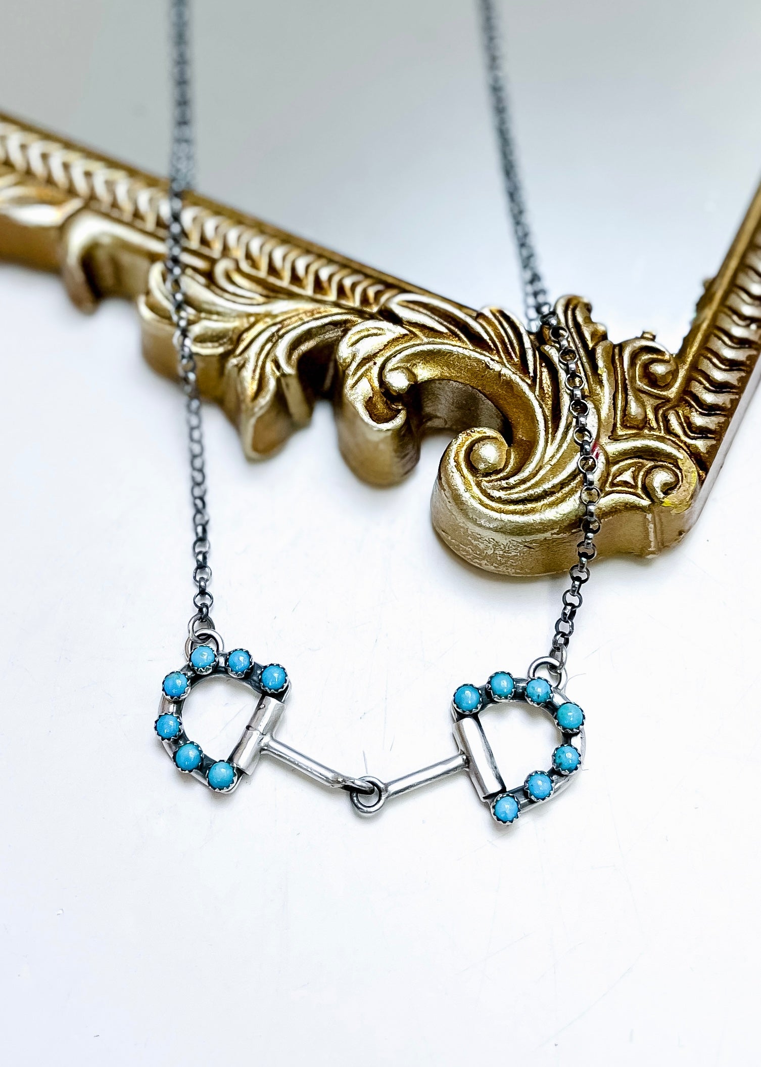 Sterling Silver Turquoise Snaffle Bit Necklace | Western Horse
