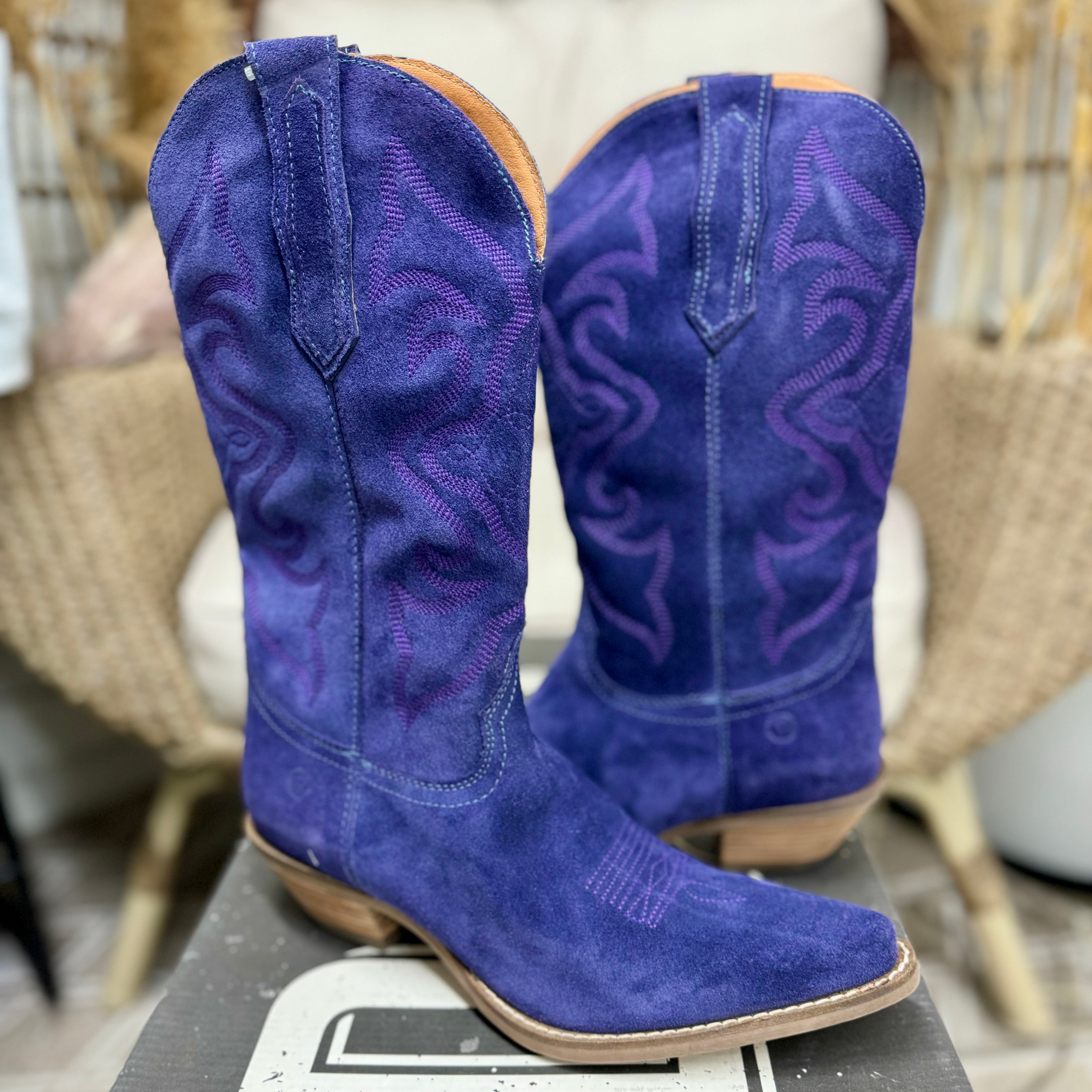 *DISCONTINUED* Dingo | Out West Suede Cowboy Boots in Plum Purple | Last Chance Size 9 - Giddy Up Glamour Boutique