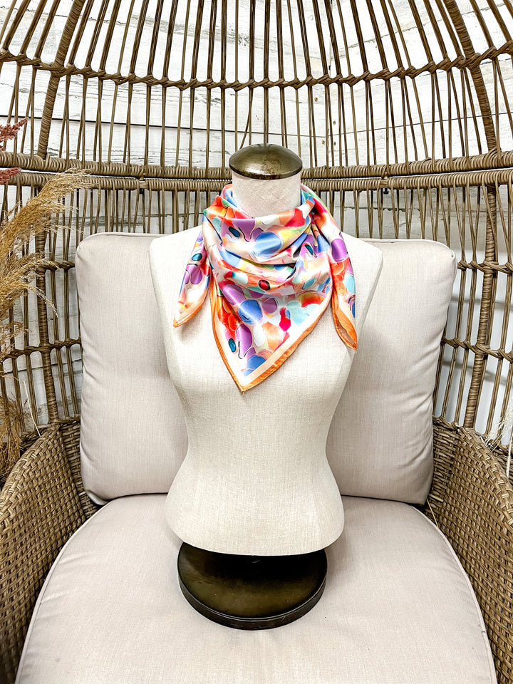 Colorburst Bloom Abstract Floral Silk Feel Square Scarf in Multicolor