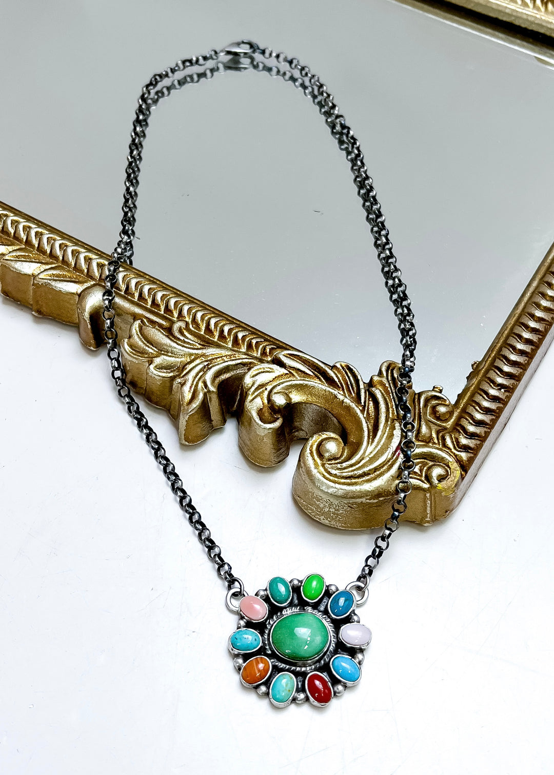 Marcella James | Sterling Silver Native American Handmade Multi Color Cluster Necklace