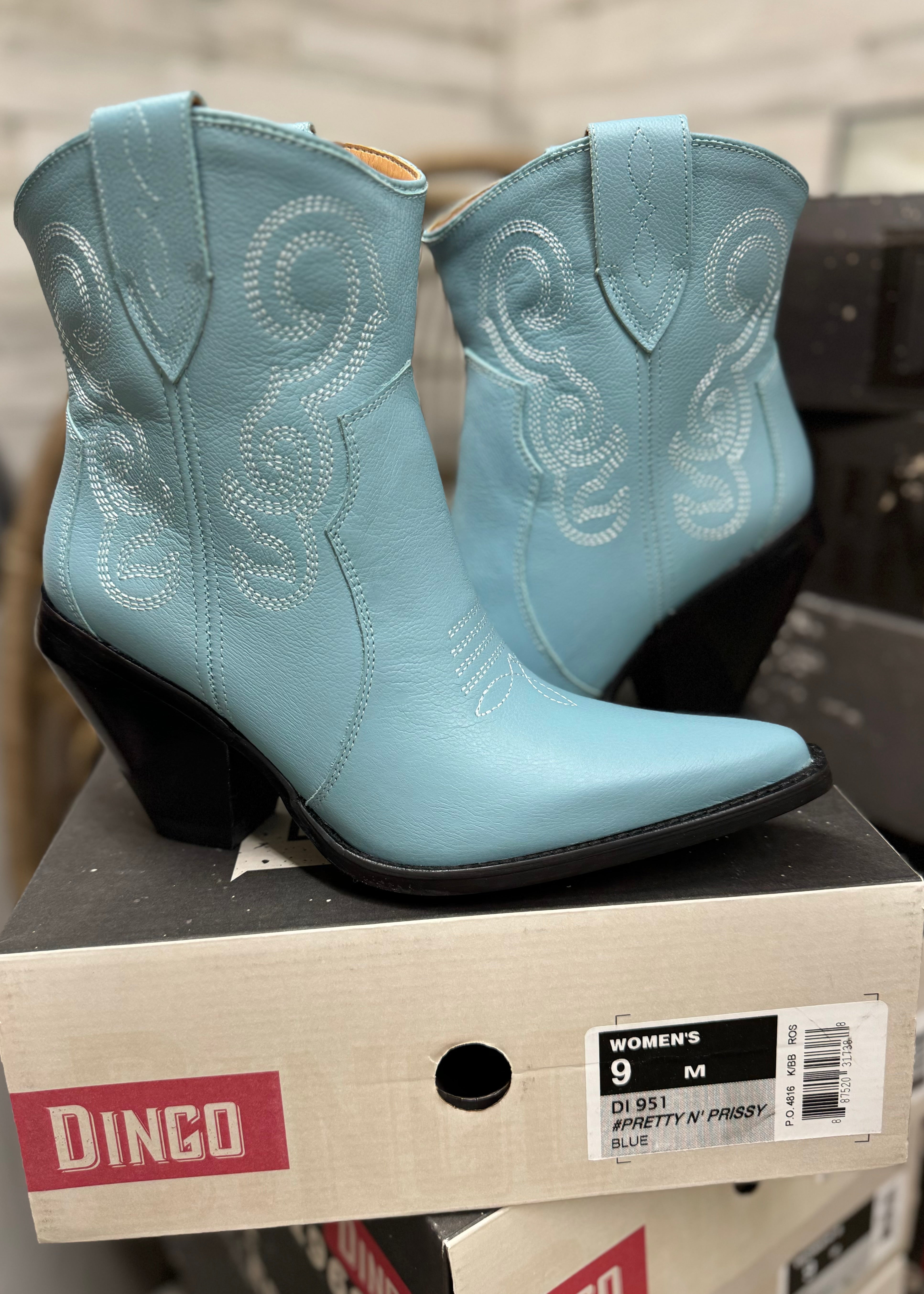 Model Shoes Size 9 | Dingo | Pretty N Prissy Leather Bootie in Blue *DISCONTINUED* - Giddy Up Glamour Boutique