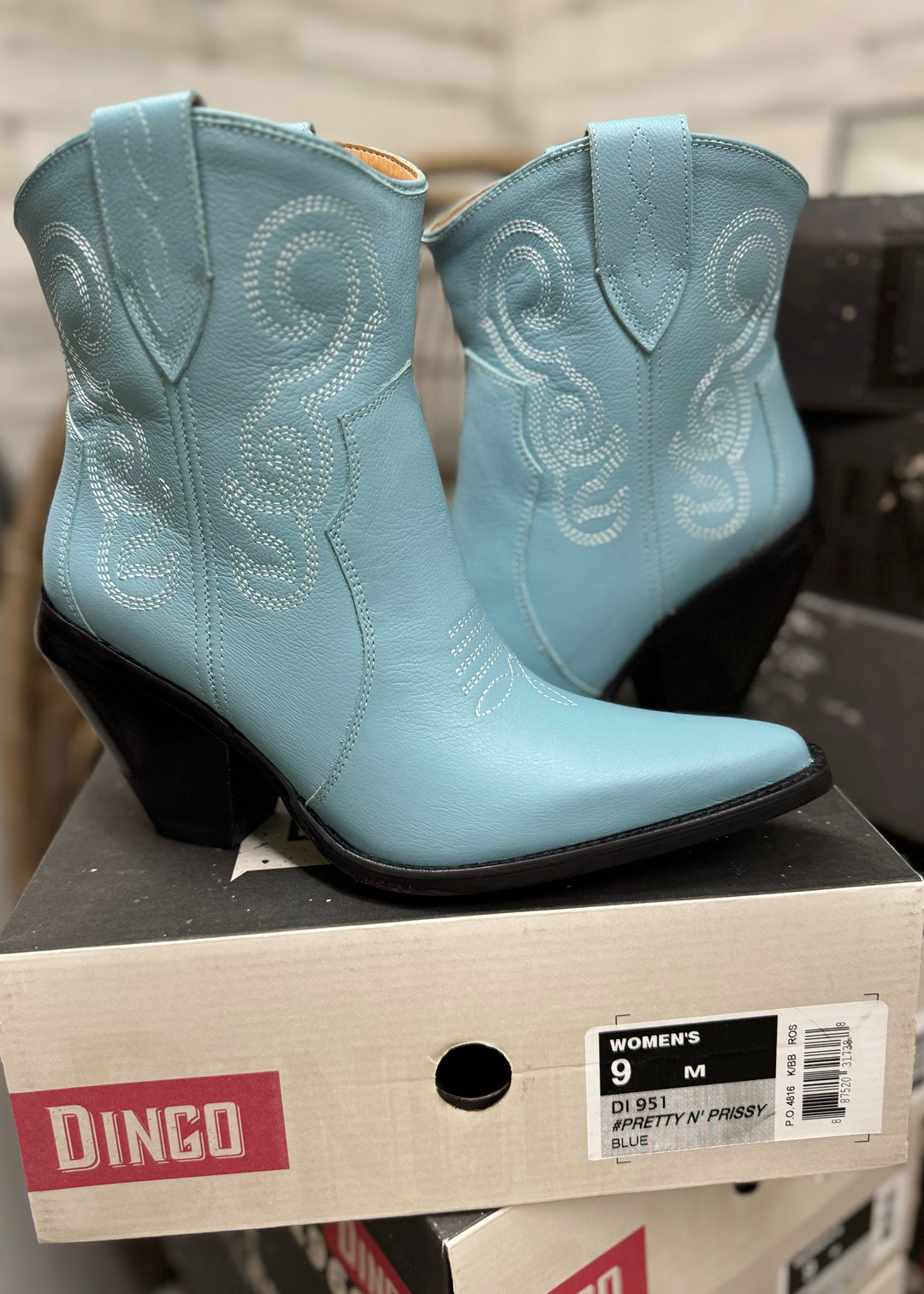Model Shoes Size 9 | Dingo | Pretty N Prissy Leather Bootie in Blue *DISCONTINUED* - Giddy Up Glamour Boutique
