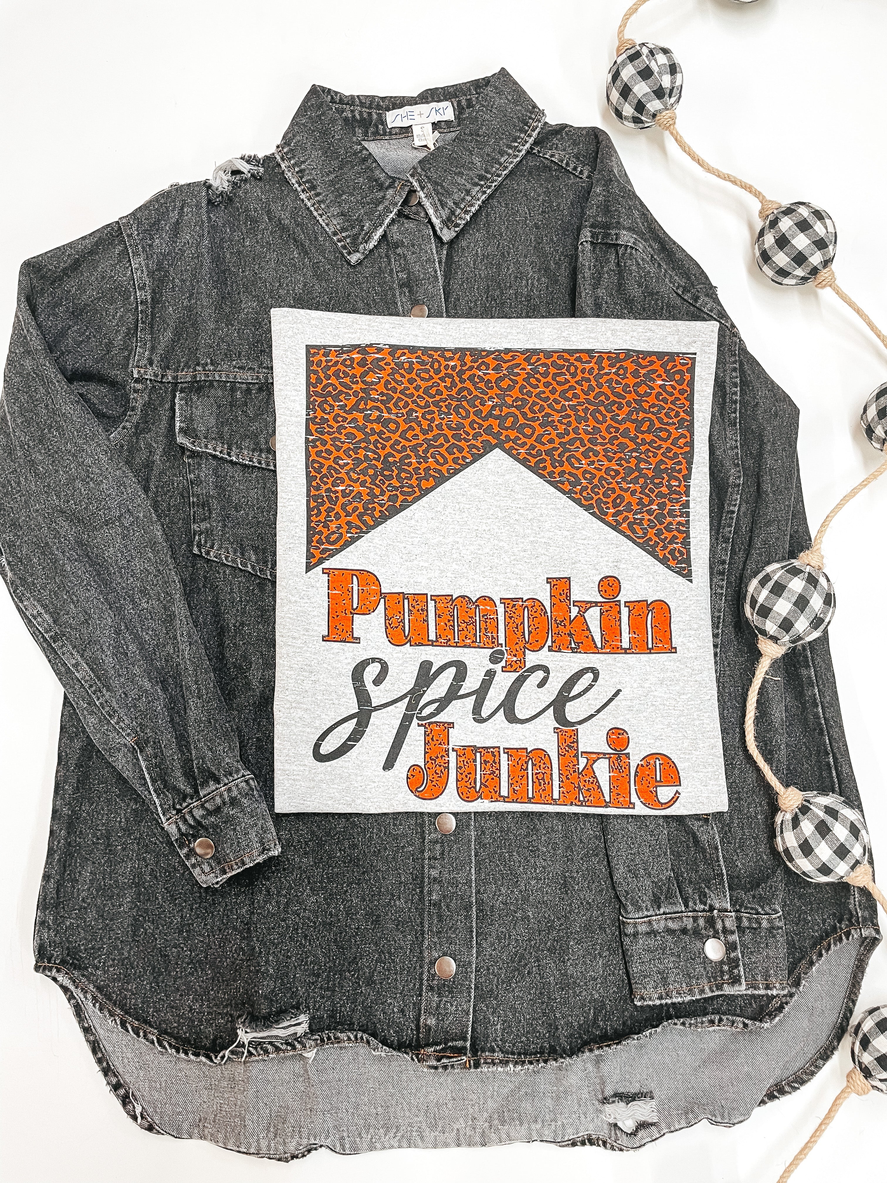 Pumpkin Spice Junkie Short Sleeve Graphic Tee in Heather Grey - Giddy Up Glamour Boutique