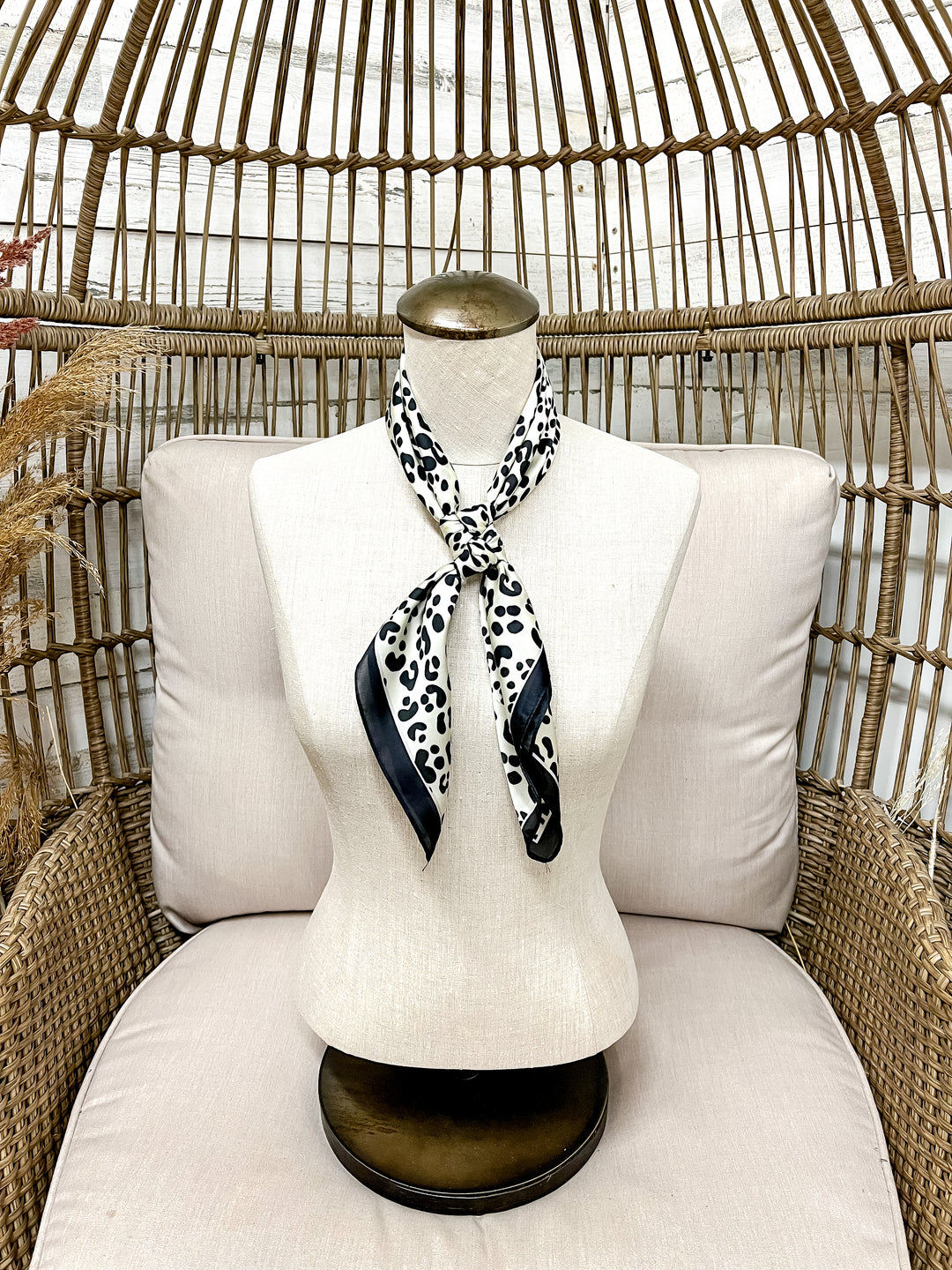 Wild Elegance Silk Feel Square Scarf in Black and Ivory Leopard Print