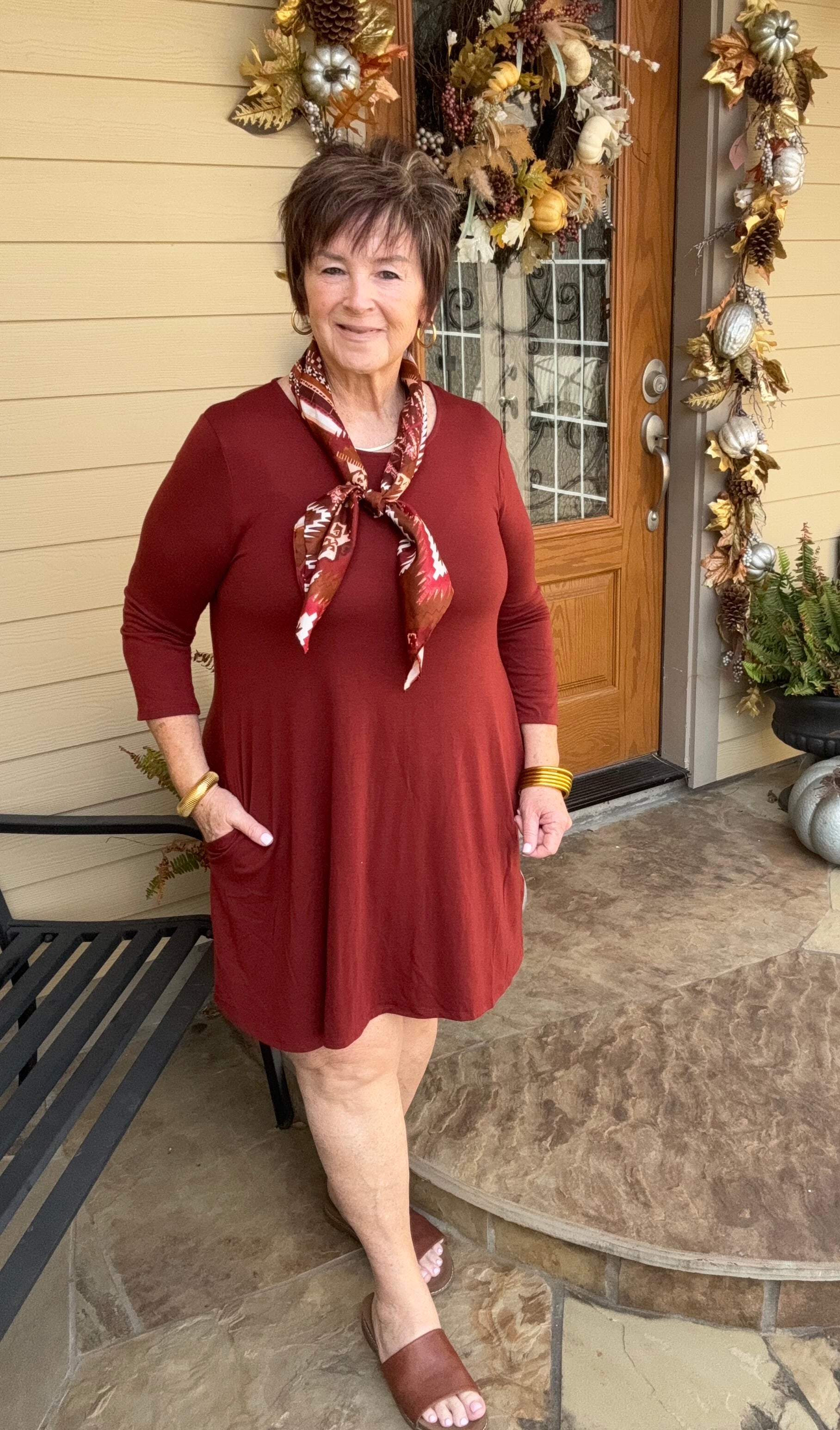 Plus Size | PREMIUM FABRIC 3/4 SLEEVE SWING TUNIC WITH SIDE POCKETS