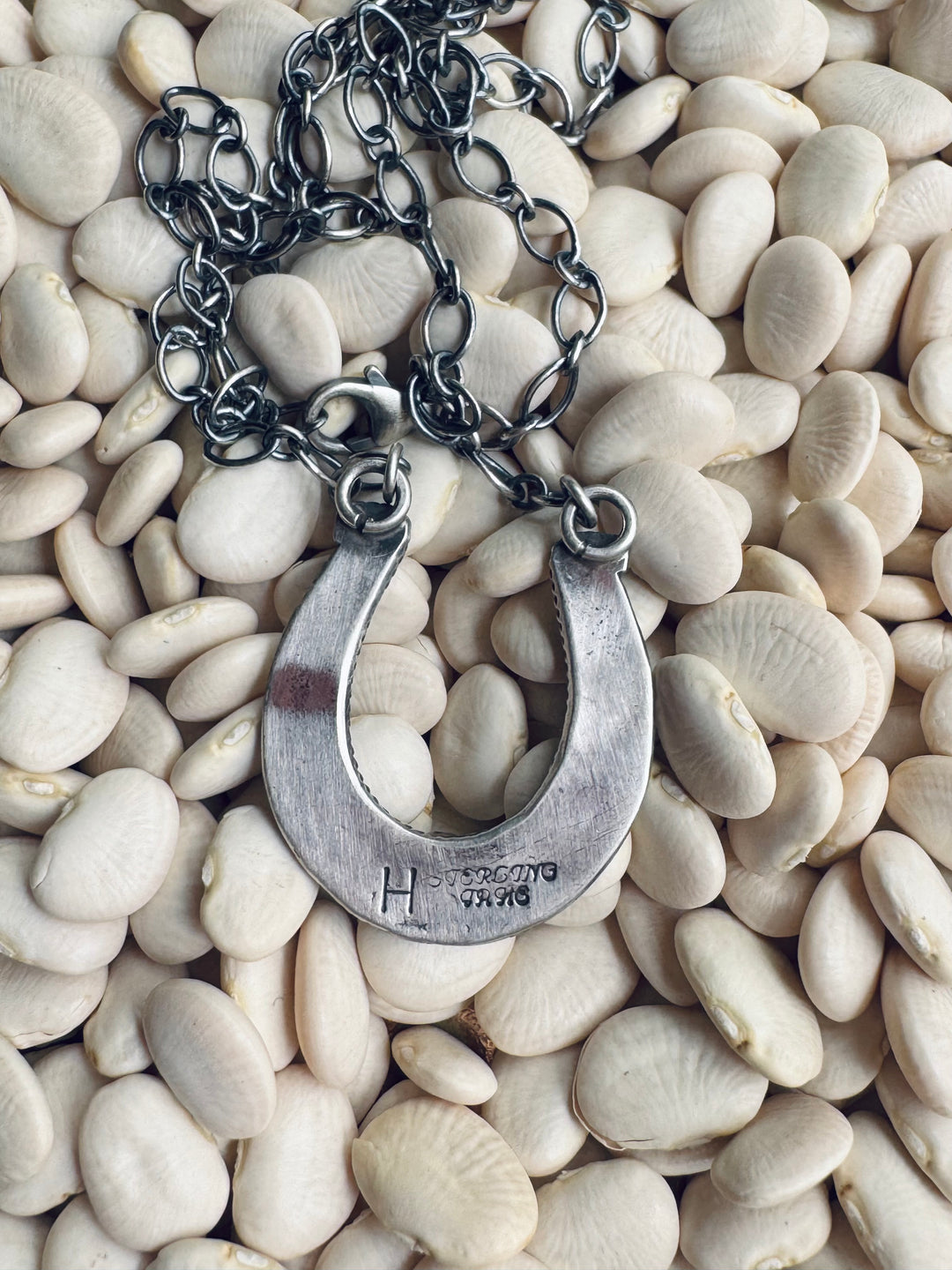 Lucky Horseshoe Native American Handmade Sterling Silver Necklace with Turquoise