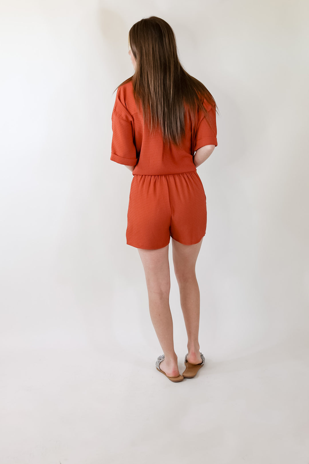 Time To Go Waffle Weave Shorts in Spice Brown - Giddy Up Glamour Boutique