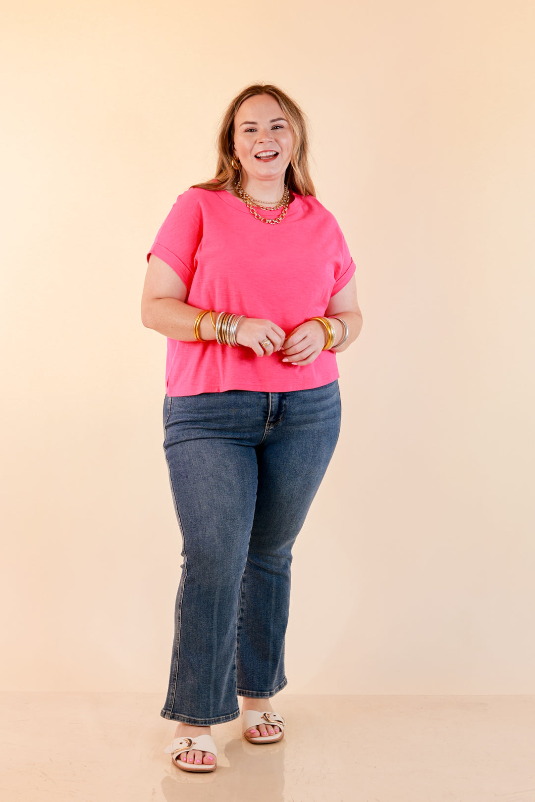 Laidback Luxe Rolled Drop Sleeve Relaxed Fit Basic Short Sleeve Top in Turquoise Blue