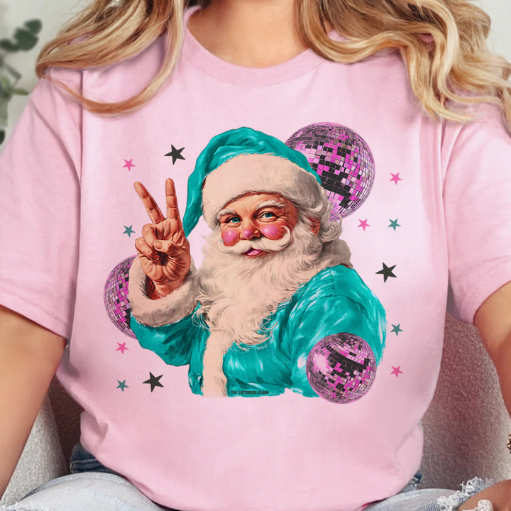 Online Exclusive | Disco Santa Peace Hand Graphic Tee in Pink