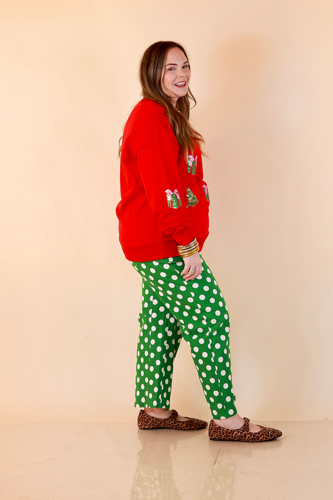 Deck the Halls Sequin Christmas Tree Sweatshirt in Red
