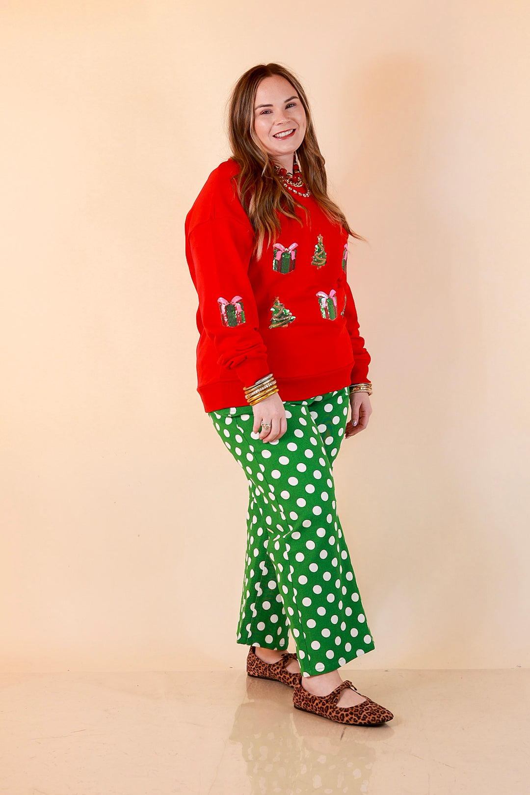 Deck the Halls Sequin Christmas Tree Sweatshirt in Red