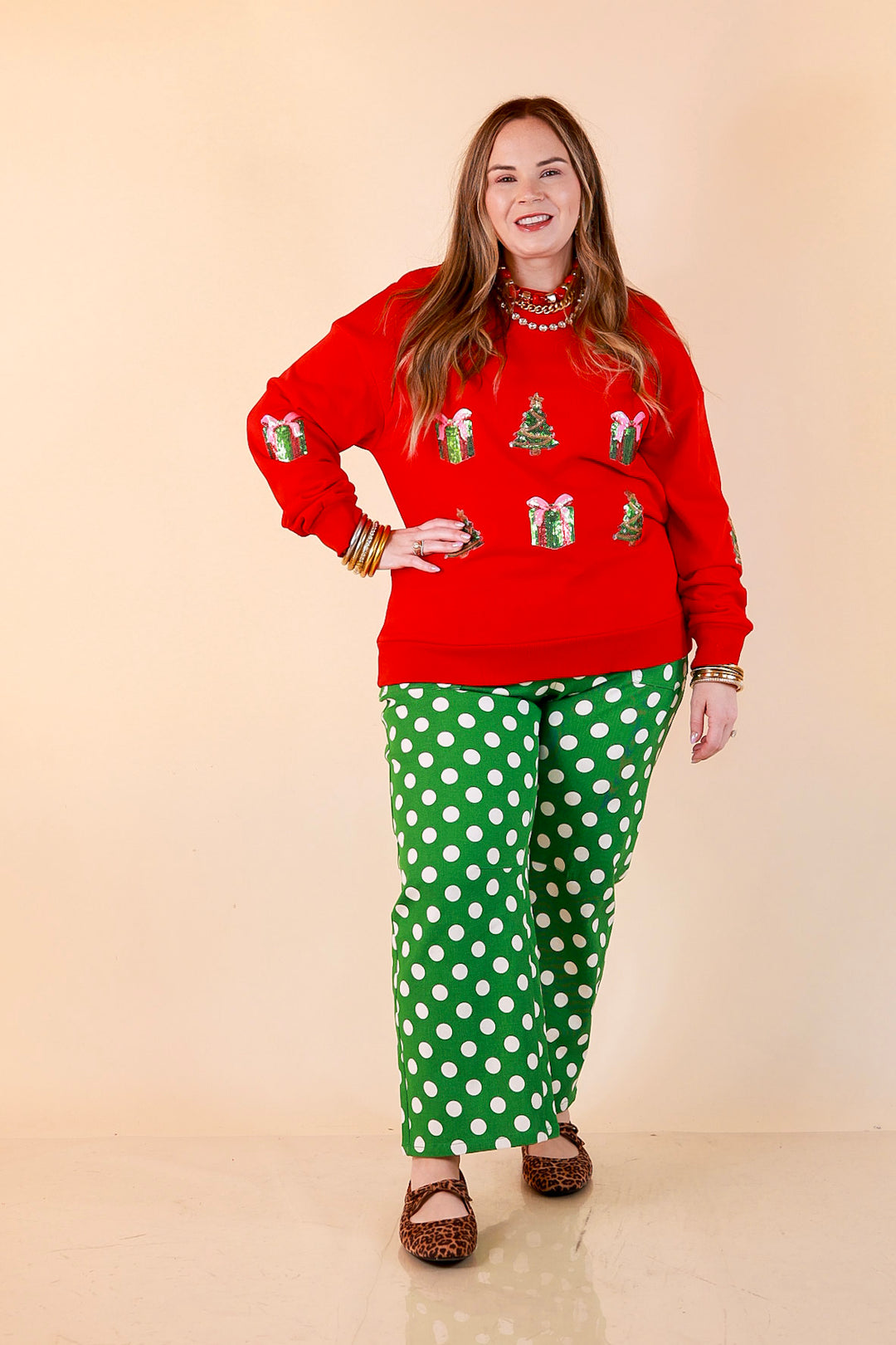 Deck the Halls Sequin Christmas Tree Sweatshirt in Red