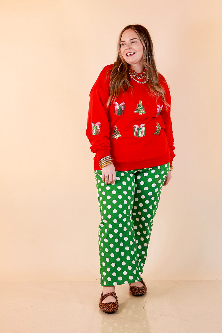Deck the Halls Sequin Christmas Tree Sweatshirt in Red