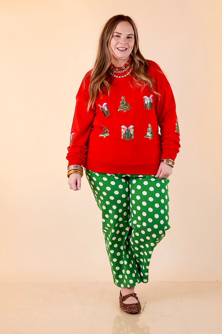 Deck the Halls Sequin Christmas Tree Sweatshirt in Red