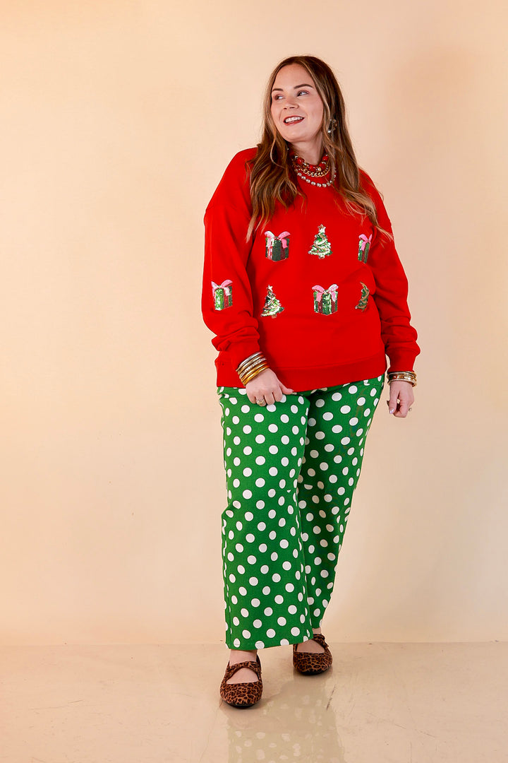 Deck the Halls Sequin Christmas Tree Sweatshirt in Red