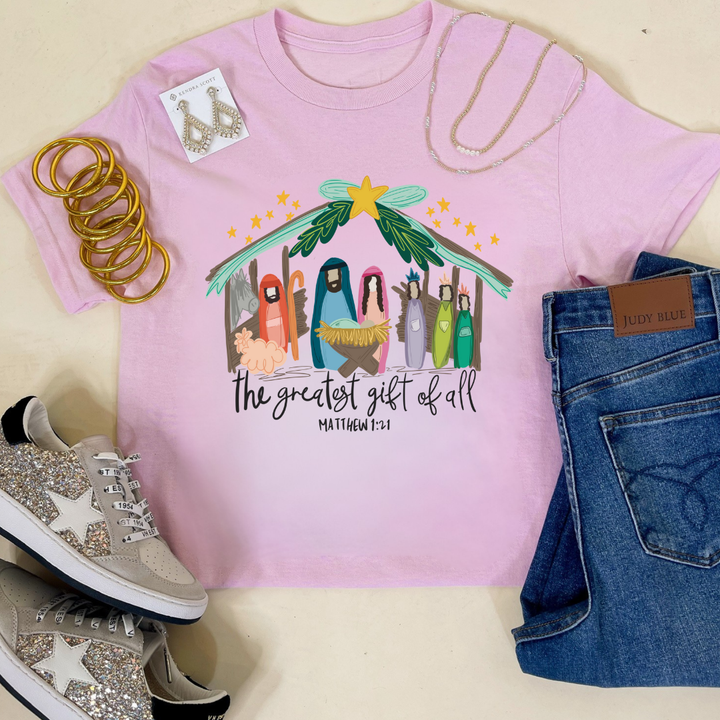 Online Exclusive | Matthew 1:21 Nativity Scene Graphic Tee in Multiple Color Options