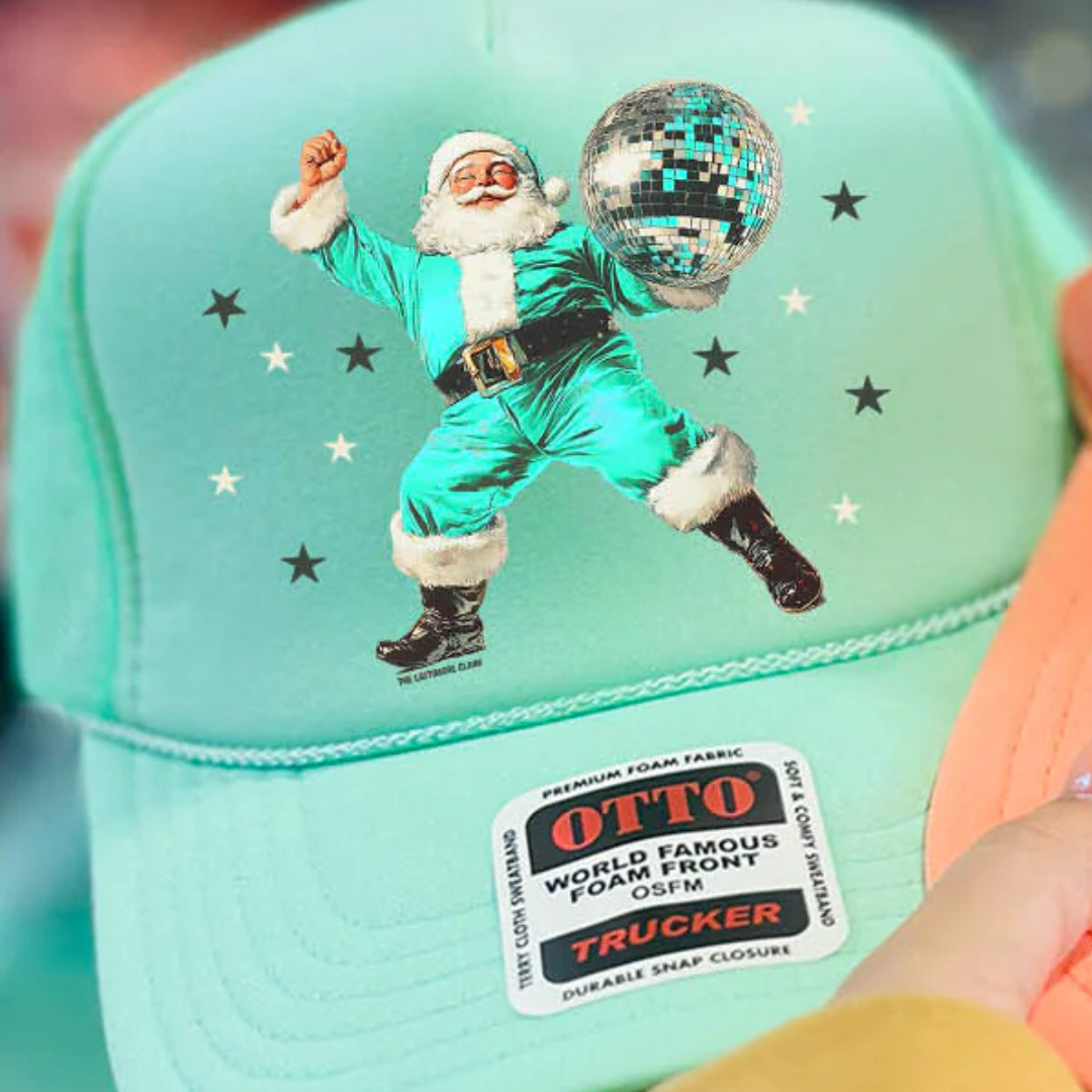 Online Exclusive | Disco Dancing Santa Trucker Cap in Seafoam Green