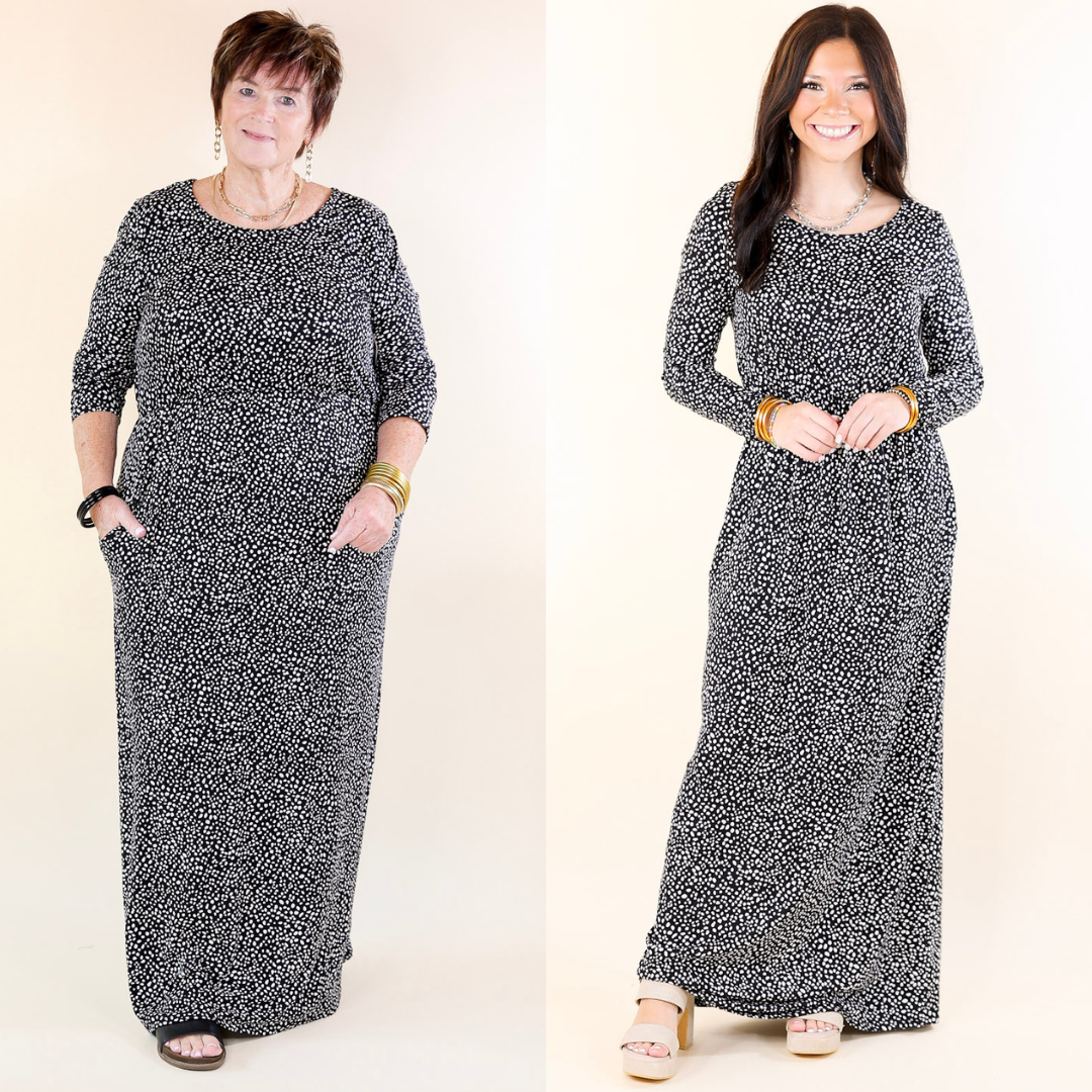 Long Sleeve Dotted Babydoll Maxi Dress in Black – Giddy Up Glamour Boutique