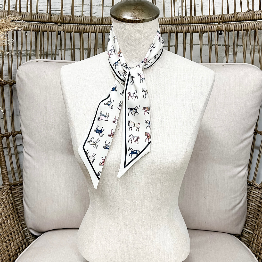 High Society Horse Classic Equestrian Twilly Scarf in Ivory and Black