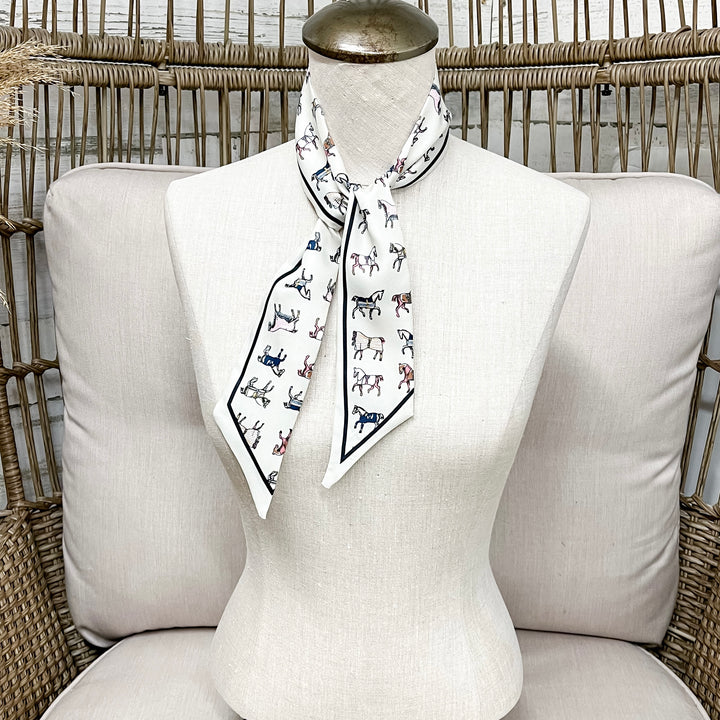 High Society Horse Classic Equestrian Twilly Scarf in Ivory and Black